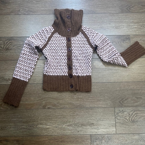 Free People Fuzzy Button Front Sweater Brown/Pink Size XS Large Collar - Picture 1 of 14